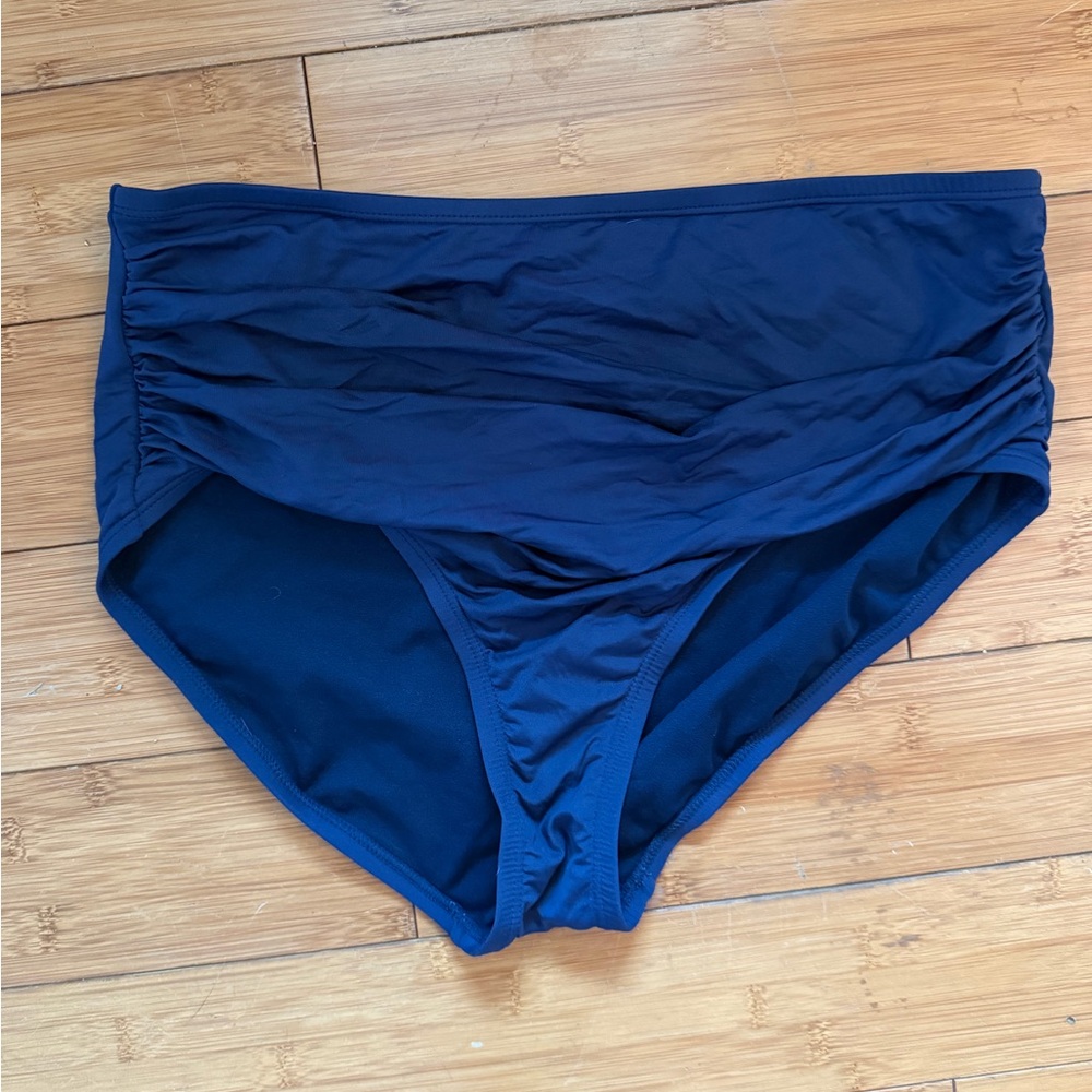 Kona Sol Navy High-Waist Shirred Bikini Bottoms